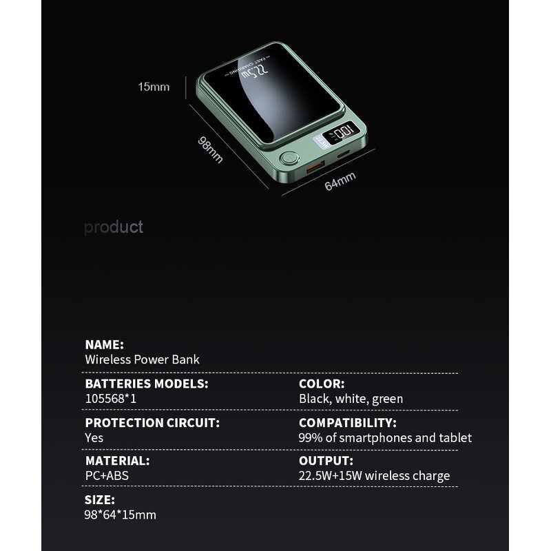 Power Bank - Slim PD22.5W Magnetic Wireless Charger Compatible for Samsung