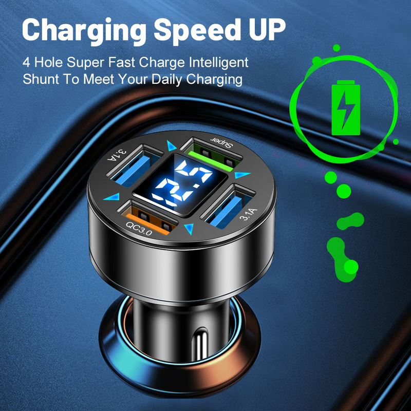 Car Charger Manufacturer - OEM 3.1A Portable Super Fast 4 Ports 66W QC3.0