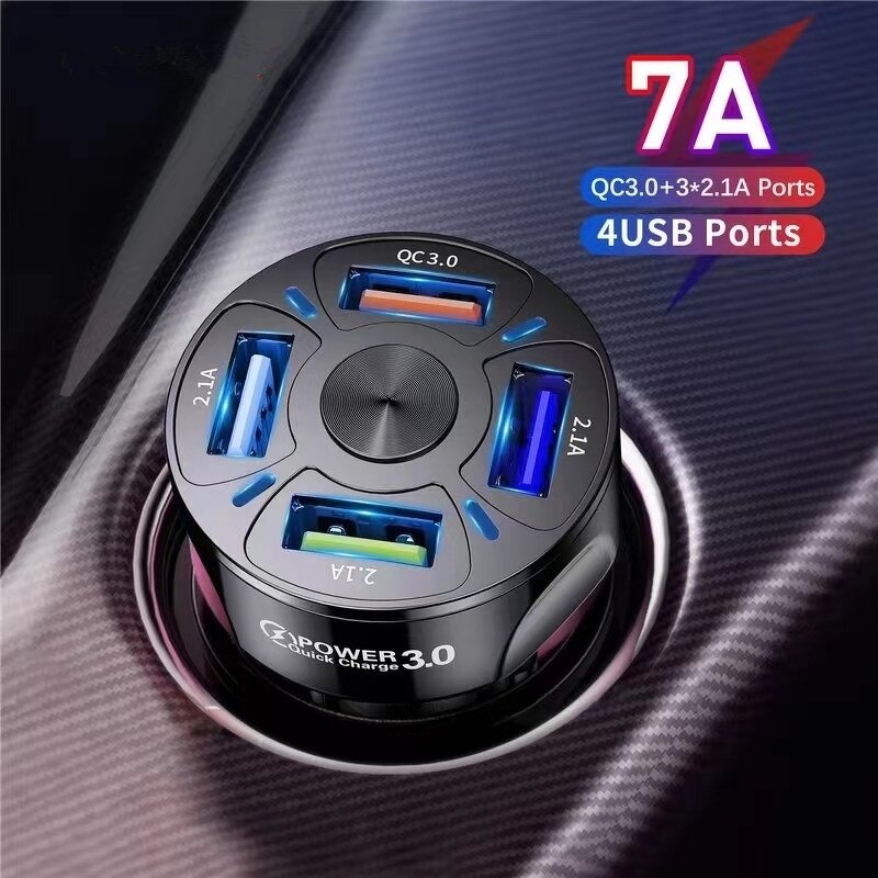 USB Car Charger - 4-in-1 3A Fast Charging 4 Ports 5V/1A Output OT Protection