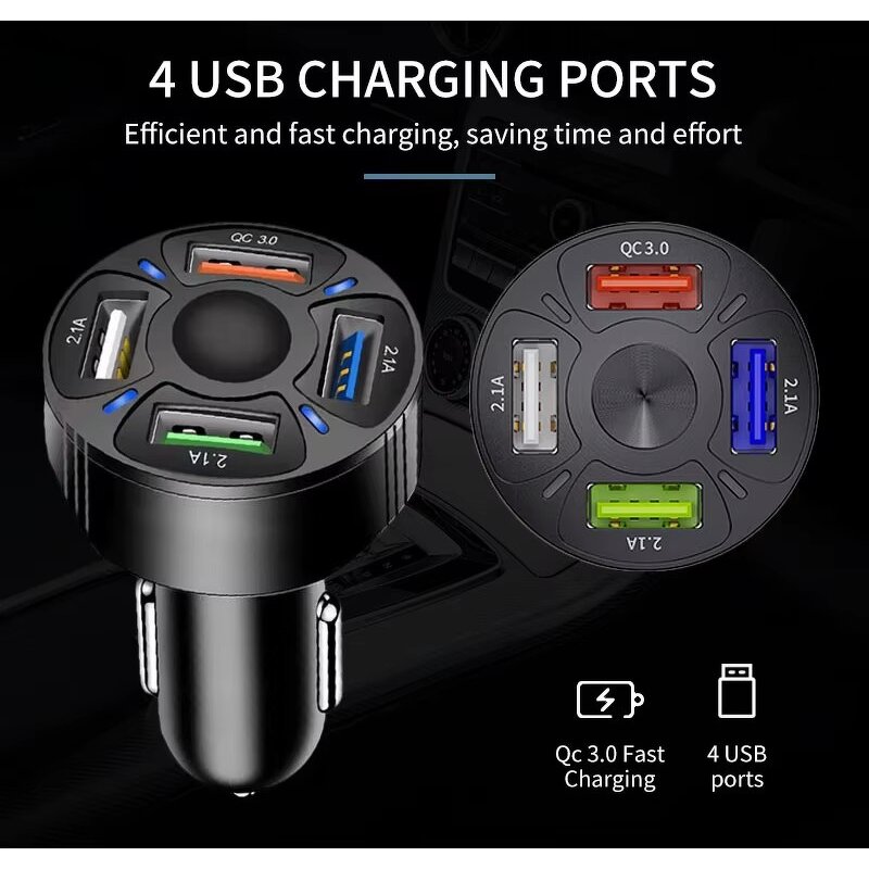 Car Charger - Dual USB 4 Port 3.1a Smart for Iphone Mobile Phones