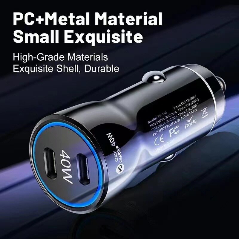 Car Charger - Dual Port PD40W 5V/6A Fast OTP/OVP for Phone Laptop