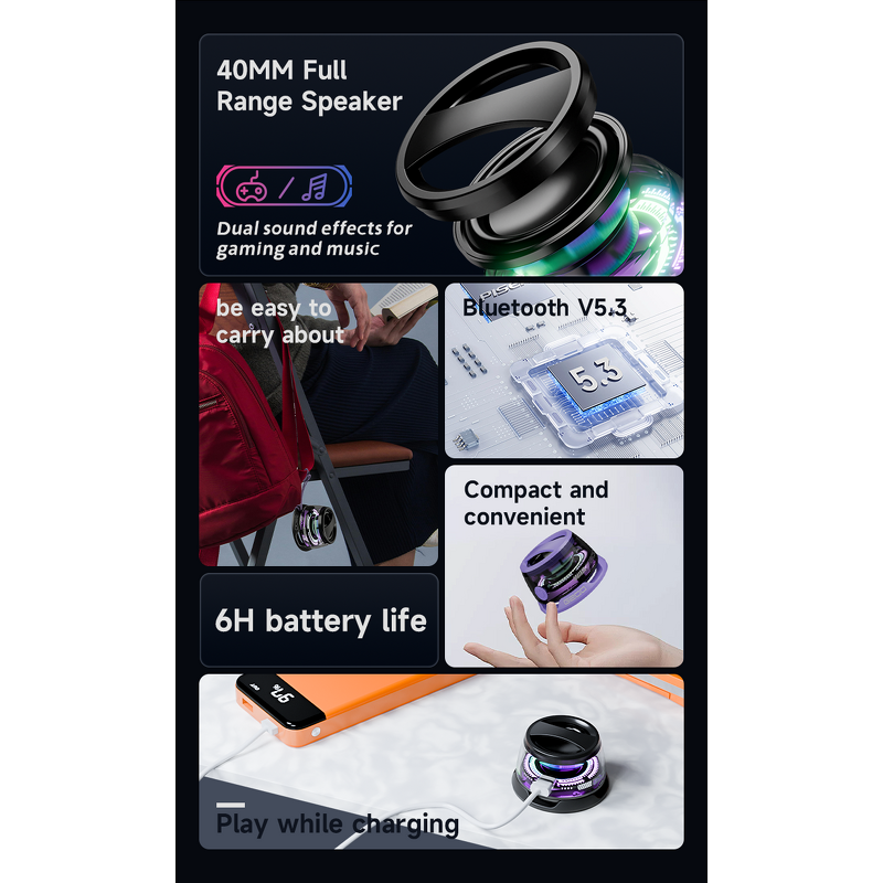 Portable Speaker Manufacturer - G200 BT 5.3 Mini USB-C Charge HD Sound Magnetic RGB