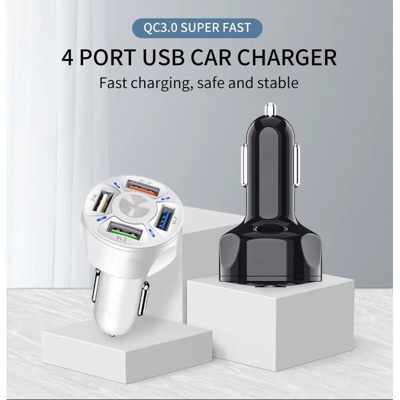 Car Charger - Smiley Face Style 4Ports USB Fast Charging Customized OEM