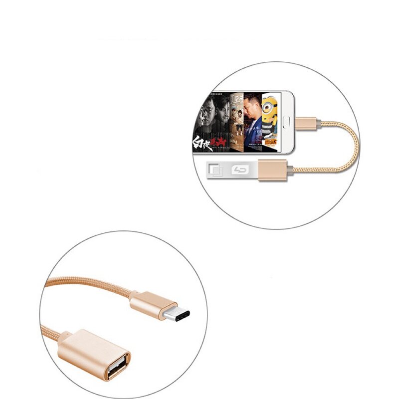 OTG Cable - Braid Type A to Type C Nylon USB Flash Disk Card Reader