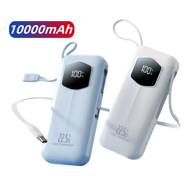 Portable Charger - Custom Logo 10000mAh USB C 22.5W with Retractable Cable