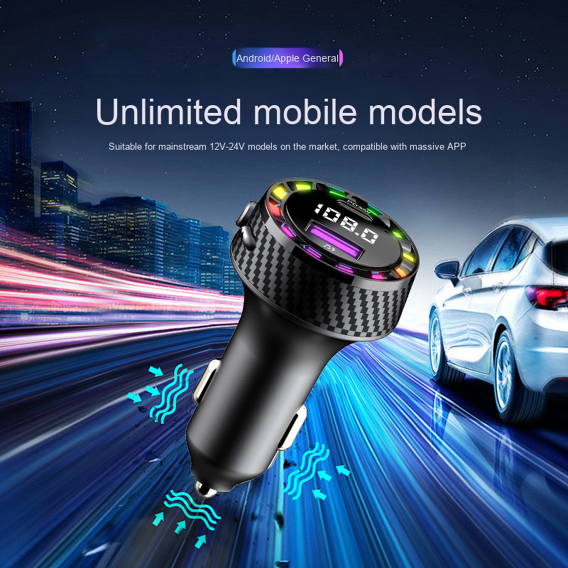 Phone Charger Car Mount - C55 Fast Charging Digital Display Breathing Lamp BT5.0