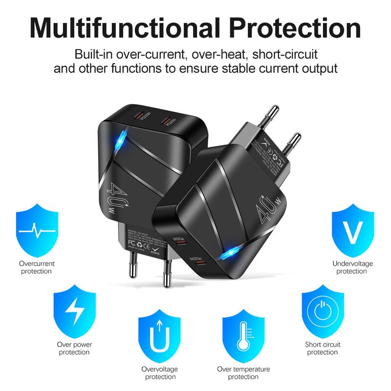 Charger Manufacturer - Dual Port 20W PD QC3.0 with OTP CE/FCC/RoHS 1 Year