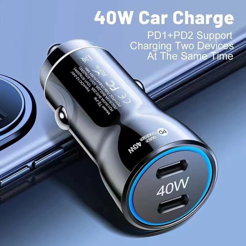 Car Charger - Dual Port PD40W 5V/6A Fast OTP/OVP for Phone Laptop
