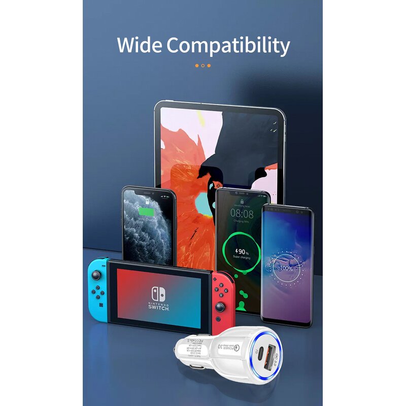 Car Charger - 3.1A USB+USB C Fast Charging 30W PD+QC3.0 OTP/OVP for Laptop
