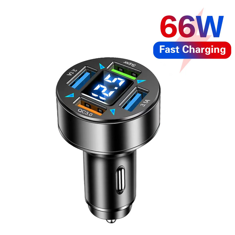 Car Charger Manufacturer - OEM 3.1A Portable Super Fast 4 Ports 66W QC3.0