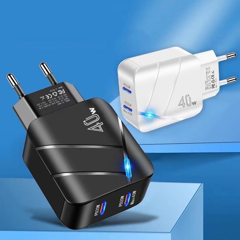 Power Adapter - for US EU Plug 40W Type C Fast for Ip/Samsung/Huawei/Xiaomi