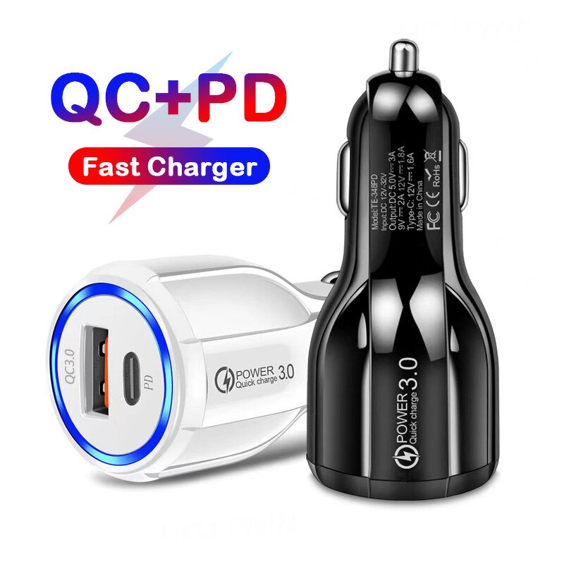 Car Charger - 3.1A USB+USB C Fast Charging 30W PD+QC3.0 for Laptop Mobile