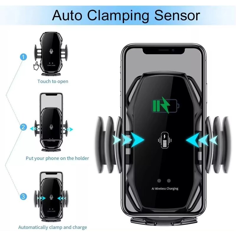 Car Wireless Charger - A5 Auto Clamping Air Vent Mount Bracket Car Charger