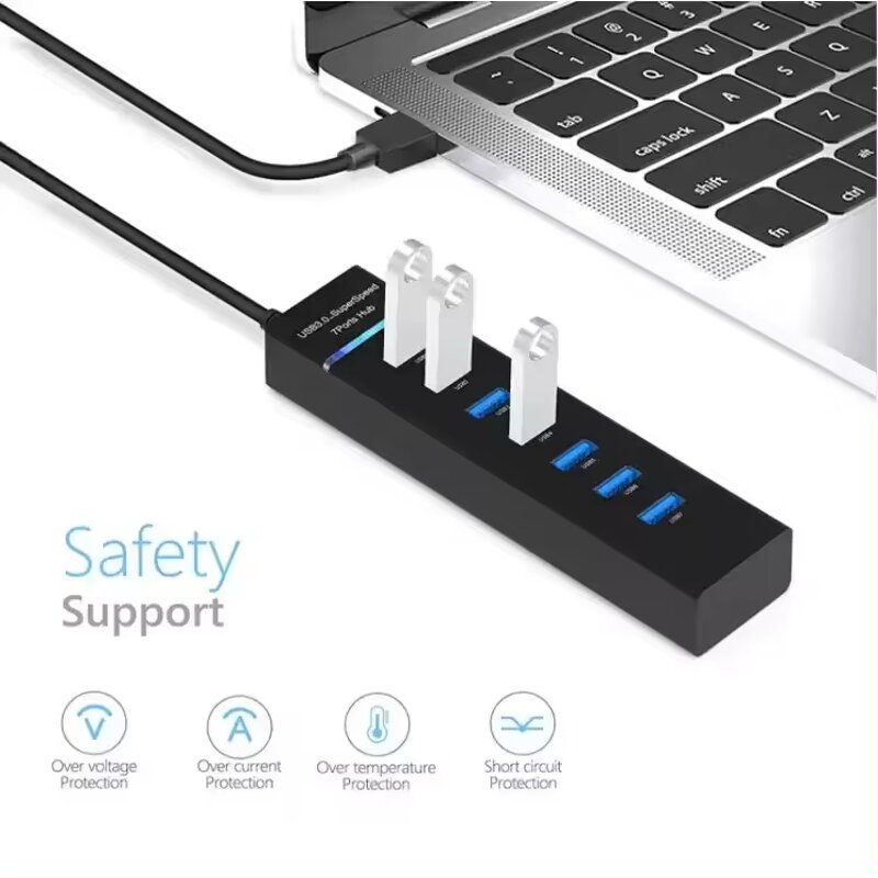 USB Hub Adapter - 7 Ports High Speed USB3.0 7 in 1 for Laptop