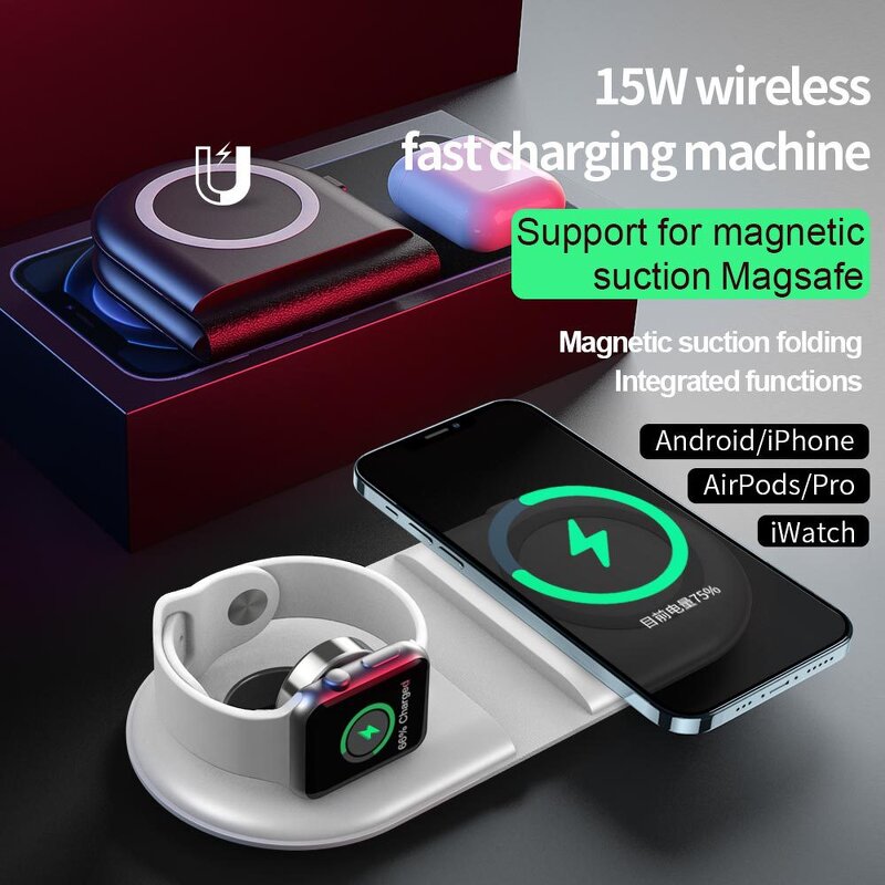 Wireless Charger - Universal 3-in-1 Foldable Fast PD OVP for iPhone AirPods