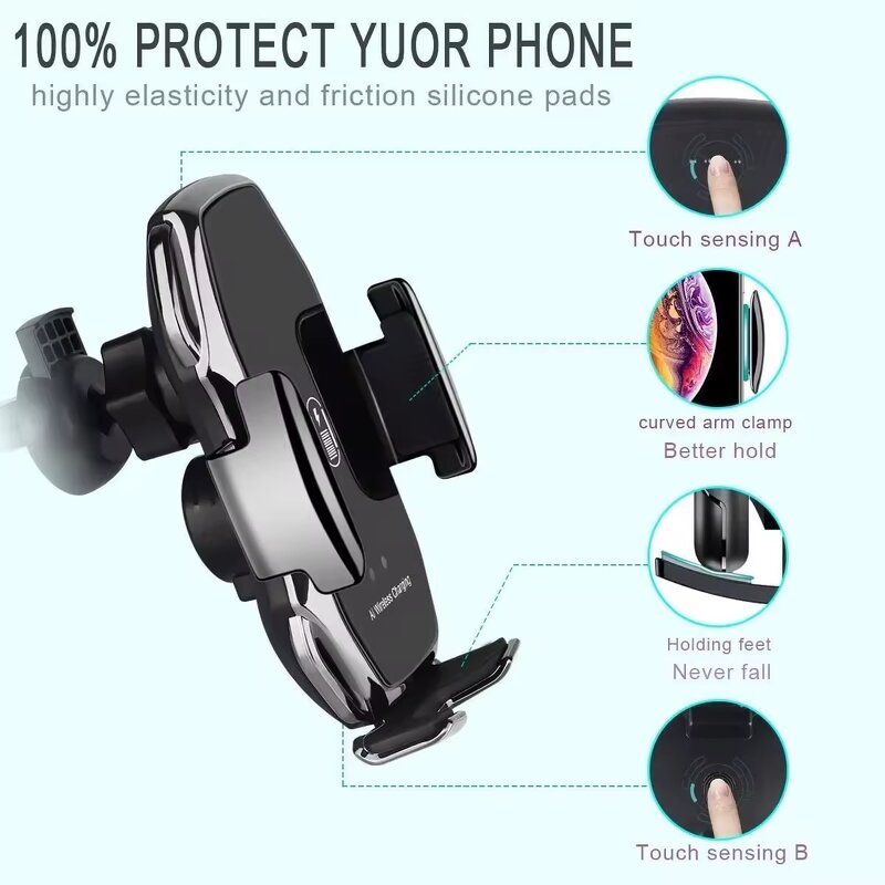 Car Wireless Charger - A5 Auto Clamping Air Vent Mount Bracket Car Charger