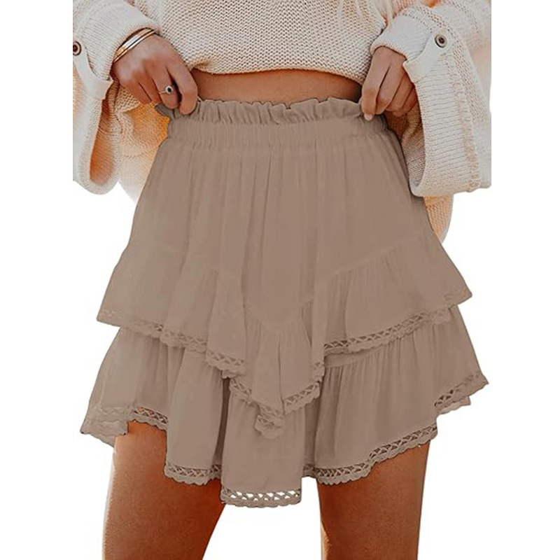 Women's Skirt - Sweet Lace Summer High Waist Solid Color Anti-Wrinkle Fashion Short Polyester