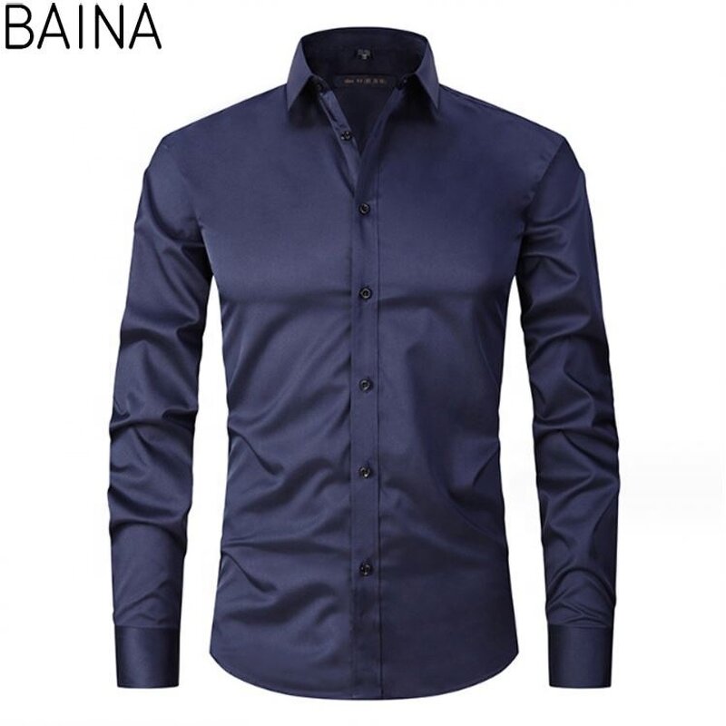 Men's Dress Shirts - 2026 Casual White Stand-Up Collar Long Sleeve Formal Office