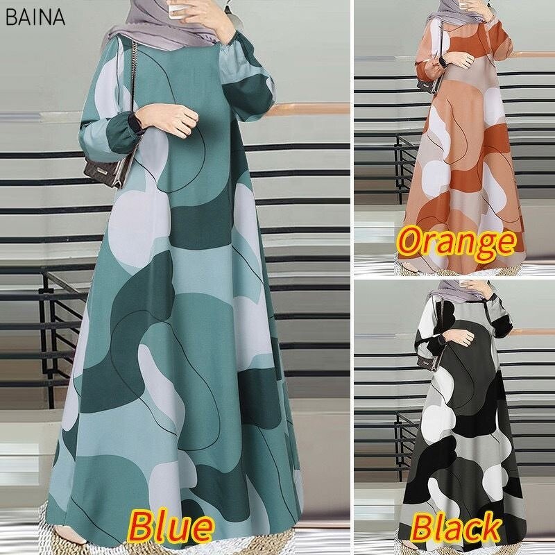 Women's Robe - Printed Middle Eastern Muslim Malay Sleeve Floor Length Traditional Long Dress