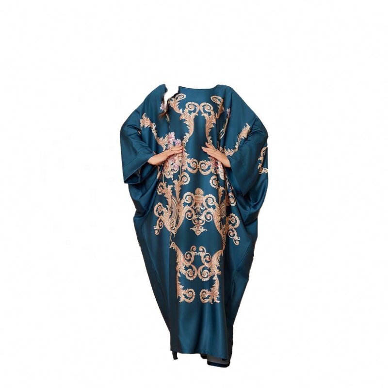 Women's Nightgown - Satin Blouse Long Modest Middle Eastern Style Gorgeous Printed for Spring Fall