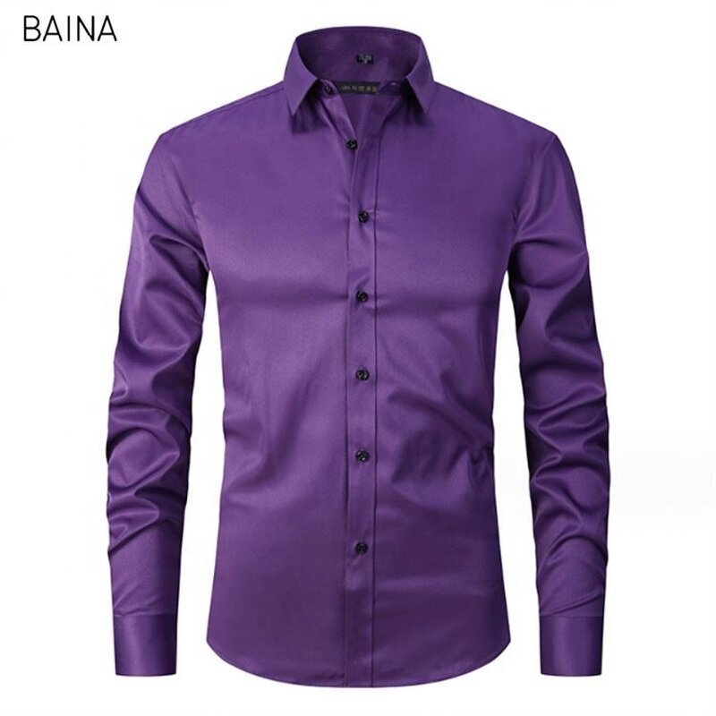 Men's Dress Shirts - Stand-Up Collar Long Sleeve Formal Office