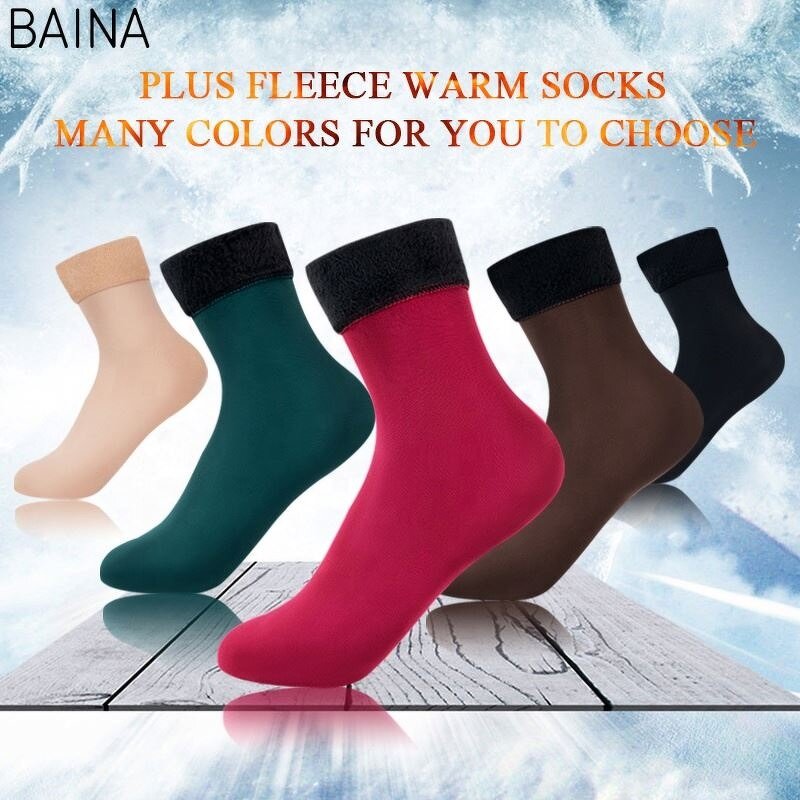 Women's Socks - Warm Snow Thickened Velvet Mid-Calf Versatile Solid Color Floor