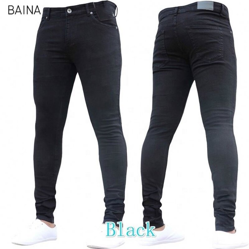 Men's Jeans - Stretch Denim Autumn Black Tight Slim-Fit Pants