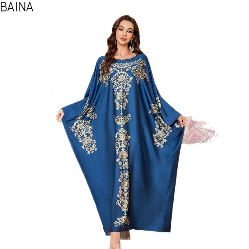 Women's Nightgown - Satin Blouse Long Modest Middle Eastern Style Gorgeous Printed for Spring Fall