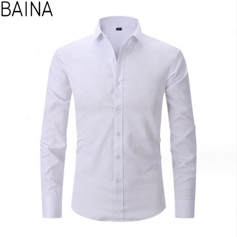 Men's Dress Shirts - 2026 Casual White Stand-Up Collar Long Sleeve Formal Office