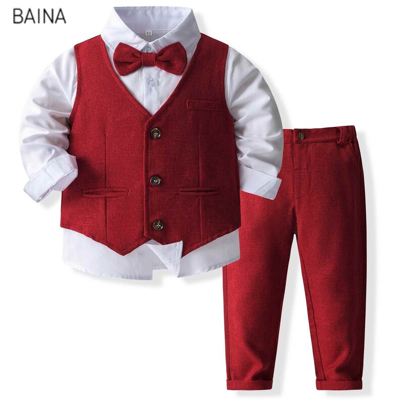 Toddler Boy's Outfit - 3pcs Gentleman Bowtie Shirt Vest & Pants Outdoor Set