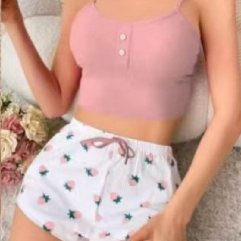 Women's Pajamas - Homewear Printed Spandex Camisole Shorts Casual Sexy Ribbed Wearable