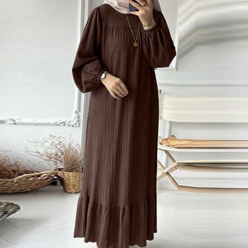 Women's Dress - Muslim Robe Spring Autumn Fashion Long Sleeve Ruffle Abaya Mid East Casual A-line