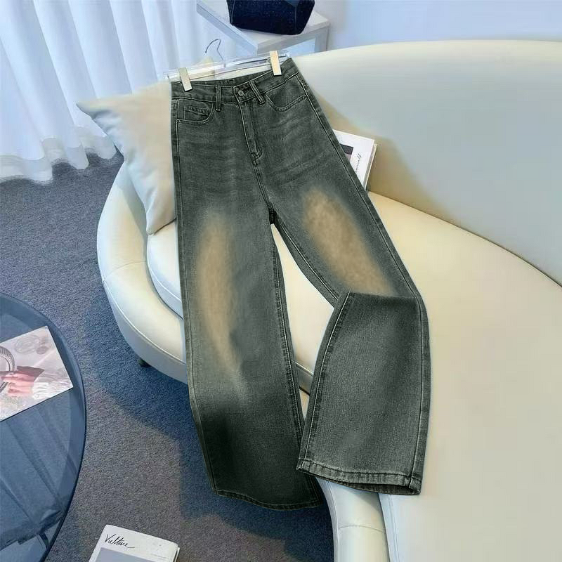 Women's Jeans - Plus Size Vintage Blue Wide Leg Denim Autumn Winter Trendy Loose Fit Light Wash