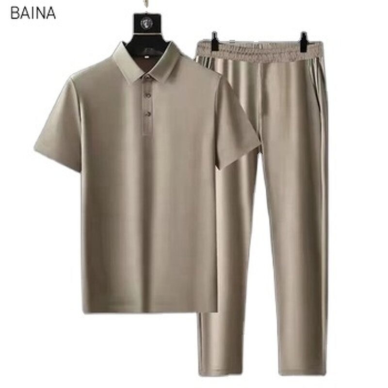 Men's Suit - Ultra-Thin Speed Dry Silk Short Sleeve Two-Piece Lapel High-End Casual Style for Summer