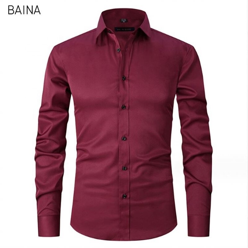 Men's Dress Shirts - Stand-Up Collar Long Sleeve Formal Office