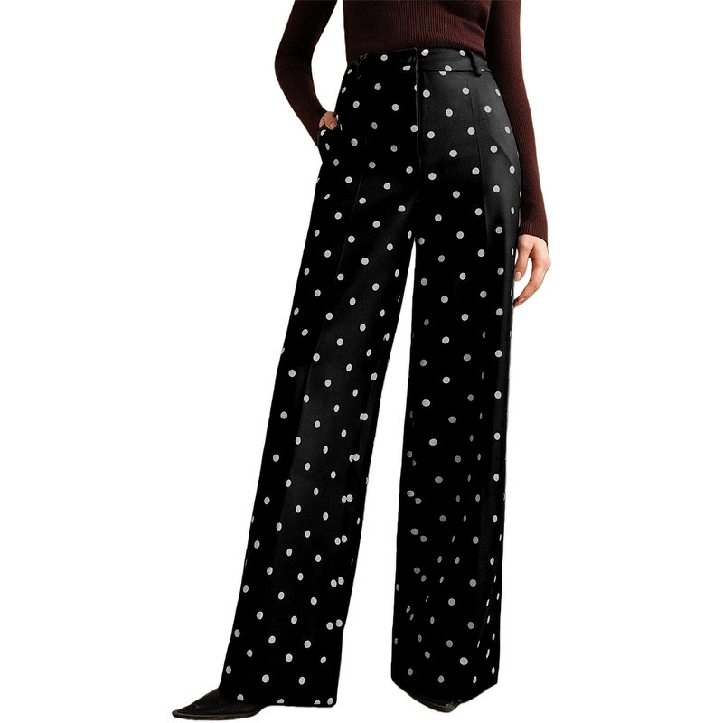Women's Pants - European American Fashion Retro Polka Dot Korean Version New Regular Boot Cut Long Casual