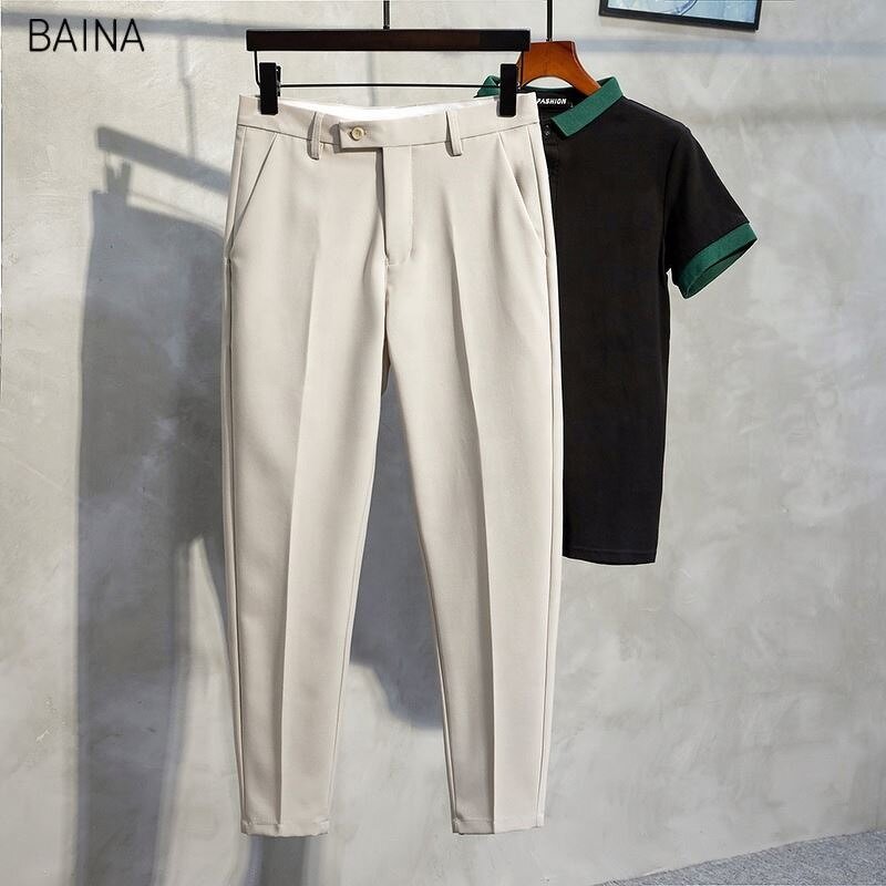 Men's Pants - Plus Size Solid Color Business Wear Formal Casual Suit Trousers