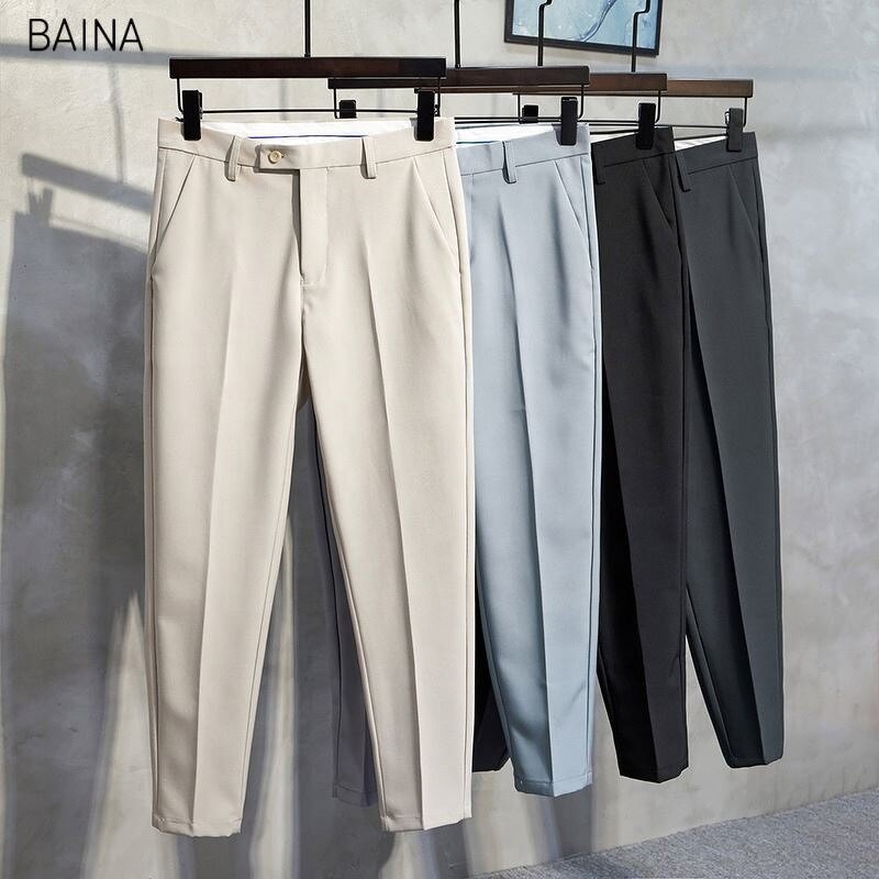Men's Pants - Plus Size Solid Color Business Wear Formal Casual Suit Trousers