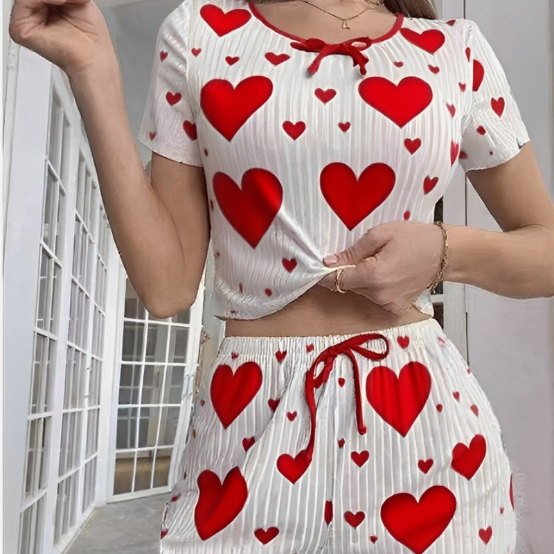 Women's Homewear - Printed Camisole Shorts Drawstring Summer Casual Sexy Ribbed