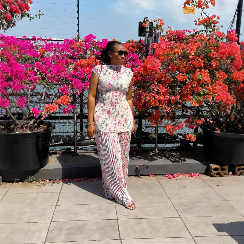 Women's Clothing Set - European American Spring New O-Neck Three-quarter Sleeve Loose Streetwear Printed Wide-leg