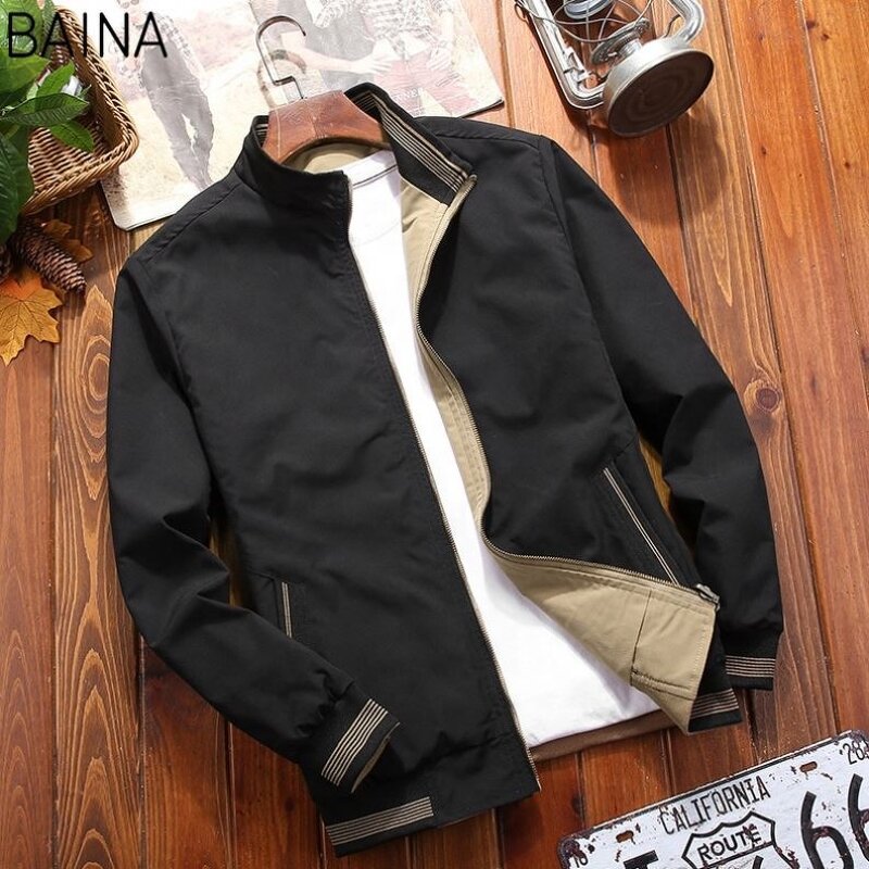 Men's Jacket - Spring Ribbed Collar Double Zipper Street Wear Fashion Slim Fit Coat