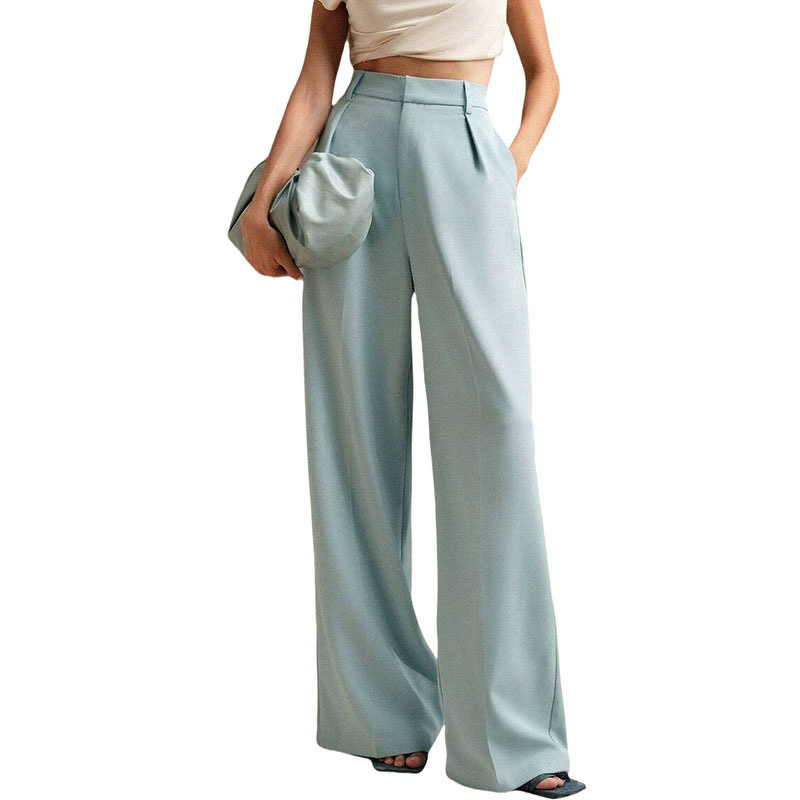 Women's Pants - European American Summer High Waist Polyester Vintage Suit Casual Loose Straight Business Commuting