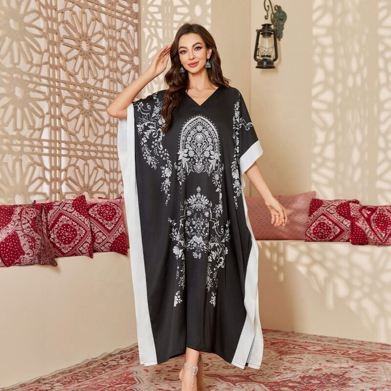 Women's Nightgown - High-End Elegant Long New Middle Eastern Style Solid Export Drawstring Robes for Spring