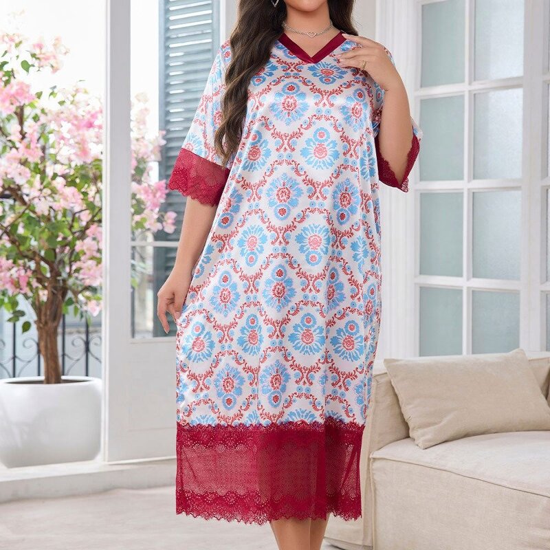 Women's Nightdress - Summer Thin Home Apparel Plus Size Ice Silk Long Style Ladies' Fat