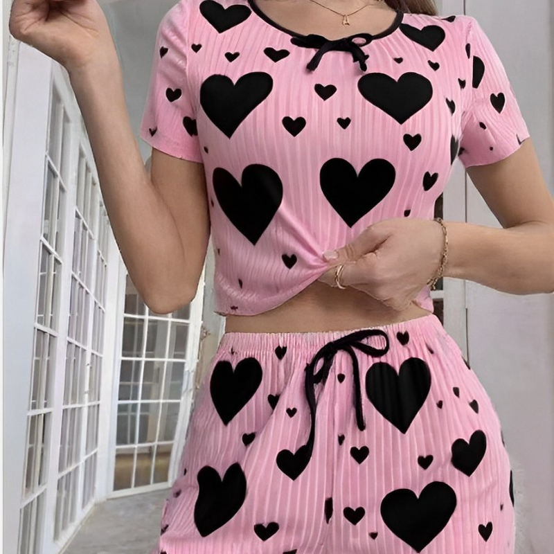 Women's Homewear - Printed Camisole Shorts Drawstring Summer Casual Sexy Ribbed