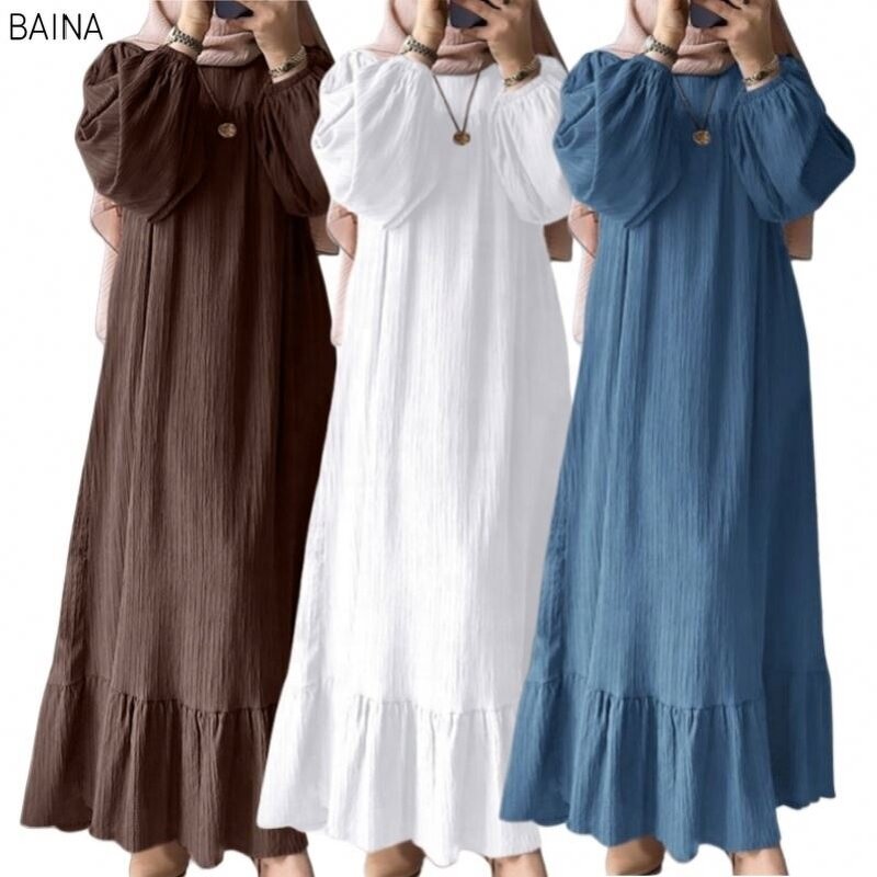 Women's Dress - Muslim Robe Spring Autumn Fashion Long Sleeve Ruffle Abaya Mid East Casual A-line