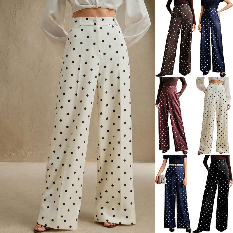 Women's Pants - European American Fashion Retro Polka Dot Korean Version New Regular Boot Cut Long Casual
