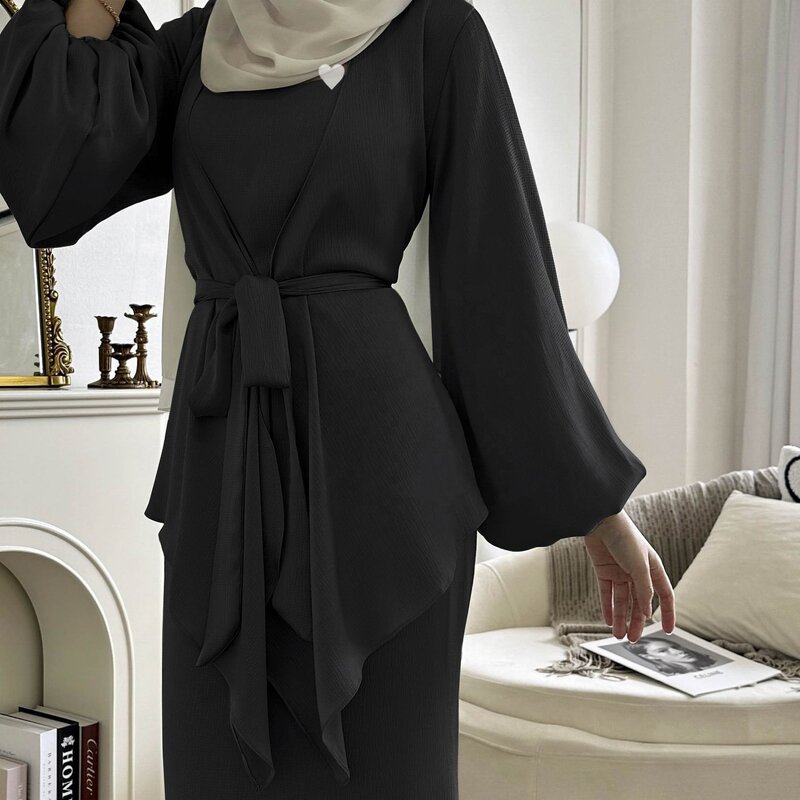 Women's Muslim Dress - Elegant Solid Color Two-Piece Set of High Quality Wholesale Price Abaya