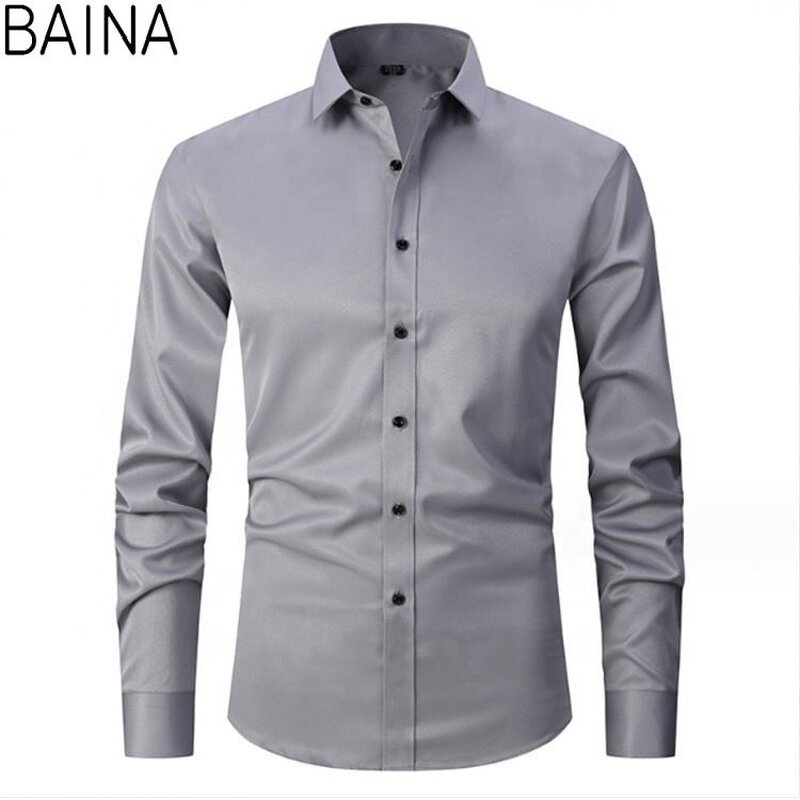 Men's Dress Shirts - 2026 Casual White Stand-Up Collar Long Sleeve Formal Office