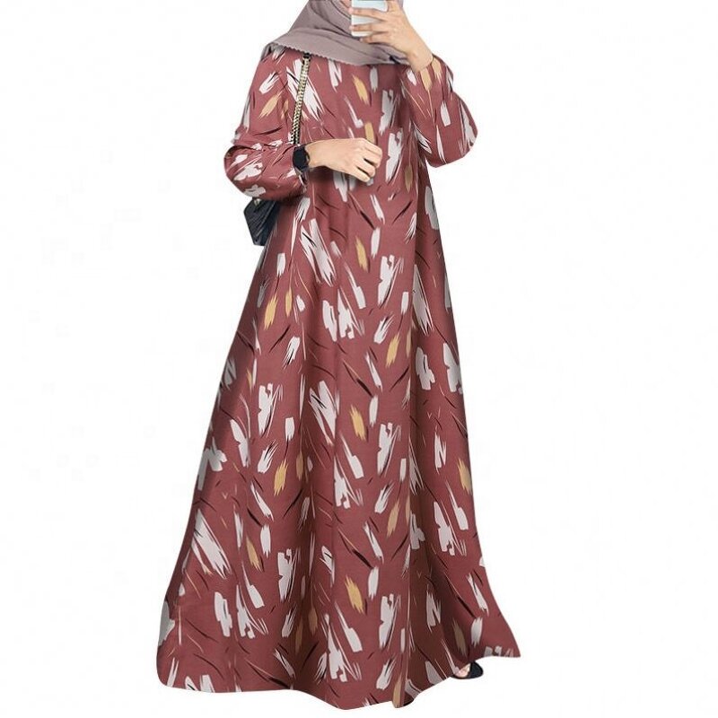 Women's Robe - Turkey O-Neck Sleeve Traditional Fashion Print Muslim Long Dress